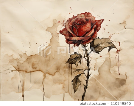 Abstract Background with Watercolor Painting of a Rose 110349840