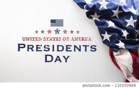 Happy Presidents day concept made from American flag and the text on white wooden background. 110350989