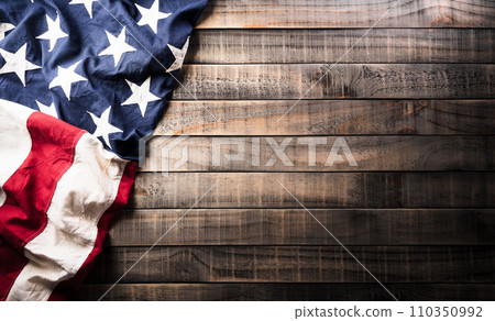 Happy Presidents day concept made from American flag on dark wooden background. Happy Presidents day concept made from American flag on dark wooden background. 110350992
