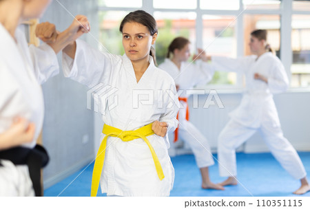 Females in kimono practicing fighting moves Females in kimono practicing fighting moves 110351115