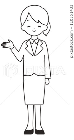 Monochrome | Woman in suit guiding | Right hand 110351433
