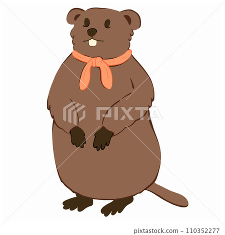 Cute groundhog cartoon tying a scarf, happy groundhog day. Vector illustration 110352277