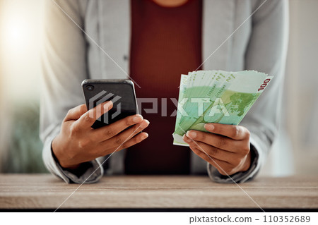 Cellphone internet banking, mobile money transfer and trading for online shopping, finance investment and cash. Broker, trader and manager spending credit payment for ecommerce from digital wallet 110352689