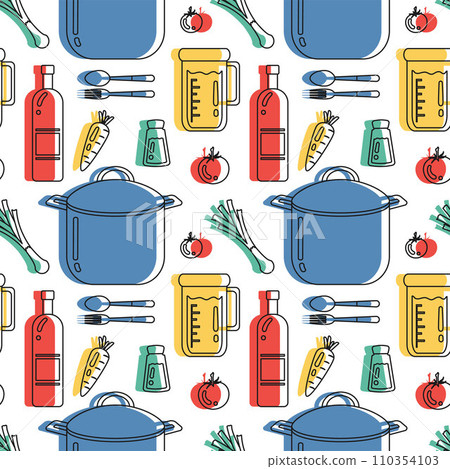 Cooking Equipment Seamless Pattern Design Illustration in Flat Cartoon Template Hand Drawn 110354103