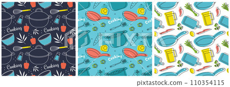 Set of Cooking Equipment Seamless Pattern Design Illustration in Flat Cartoon Template Hand Drawn 110354115