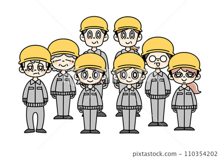 Worker set wearing a helmet Worker set wearing a helmet 110354202