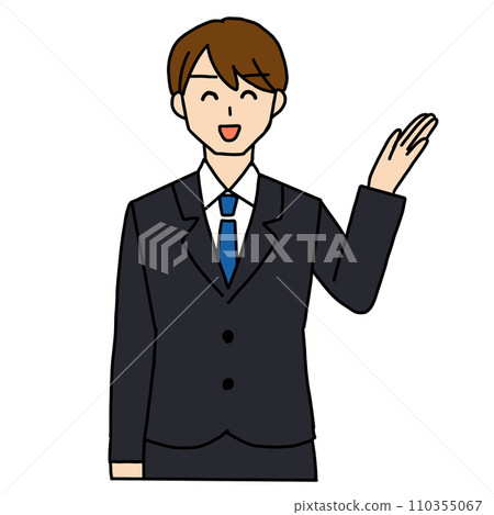 A smiling man in a suit guiding you 110355067