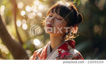 Young Japanese woman relaxing outdoors Young Japanese woman relaxing outdoors 110355154