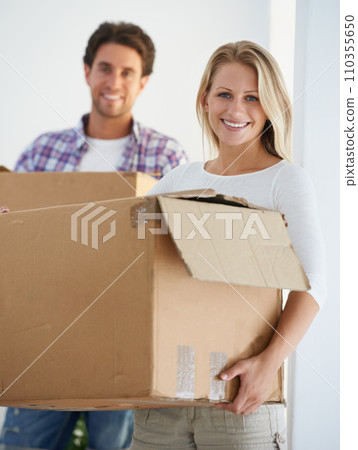 Smile, boxes and portrait of couple in new home living room for unpacking and moving together. Happy, love and young man and woman from Australia with cardboard packages in home or apartment. Smile, boxes and portrait of couple in new home living room for unpacking and moving together. Happy, love and young man and woman from Australia with cardboard packages in home or apartment. 110355650