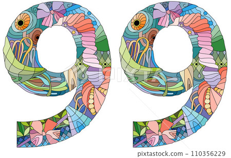 99 number vintage font. Engraving design. Vector illustration. 99 number vintage font. Engraving design. Vector illustration. 110356229