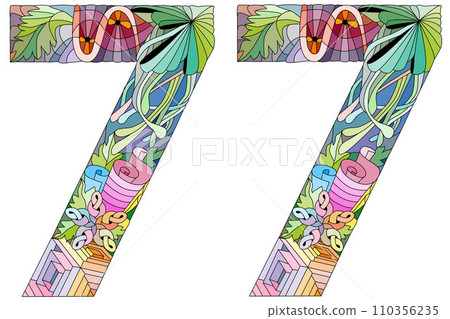 77 number vintage font. Engraving design.-插圖素材[110356235