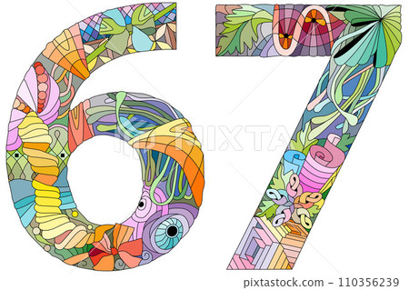67 number vintage font. Engraving design. Vector illustration. 110356239