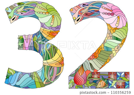 32 number vintage font. Engraving design. Vector illustration. 110356259