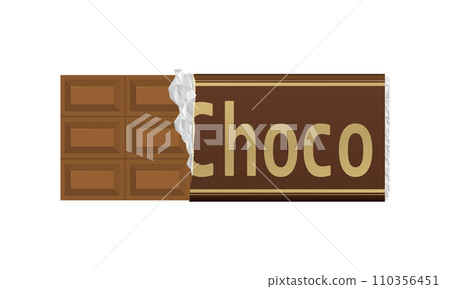 Illustration of a bar of chocolate with the packaging torn 110356451