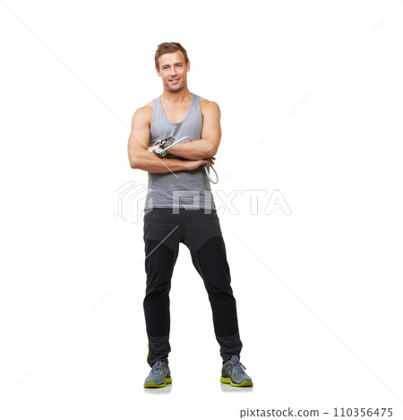 Portrait, confident and man with resistance band in studio, gym and training mockup for workout. Person, exercise and face with muscle growth for strong body, health and cardio on white background Portrait, confident and man with resistance band in studio, gym and training mockup for workout. Person, exercise and face with muscle growth for strong body, health and cardio on white background 110356475