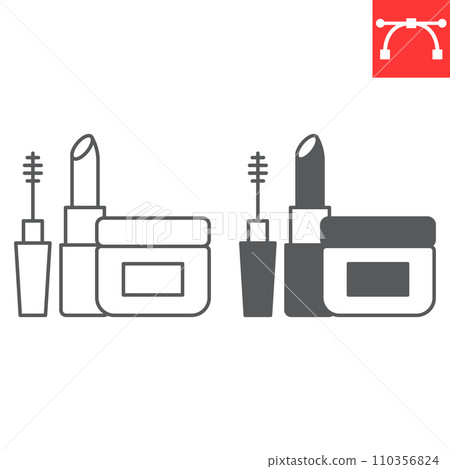 Cosmetics line and glyph icon, grocery store and makeup, mascara and lipstick vector icon, vector graphics, editable stroke outline sign, eps 10. Cosmetics line and glyph icon, grocery store and makeup, mascara and lipstick vector icon, vector graphics, editable stroke outline sign, eps 10. 110356824