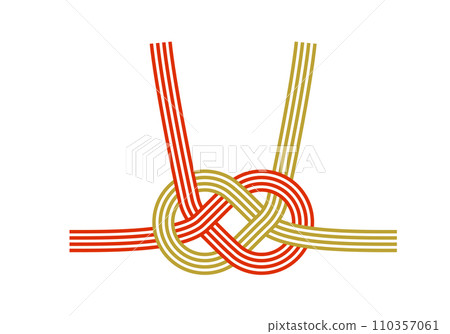 金色和紅色鮑魚結、淡路結 mizuhiki 的向量圖解 金色和紅色鮑魚結、淡路結 mizuhiki 的向量圖解 110357061