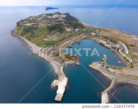 Panoramic aerial photo of Ikeshima taken by drone Panoramic aerial photo of Ikeshima taken by drone 110357476