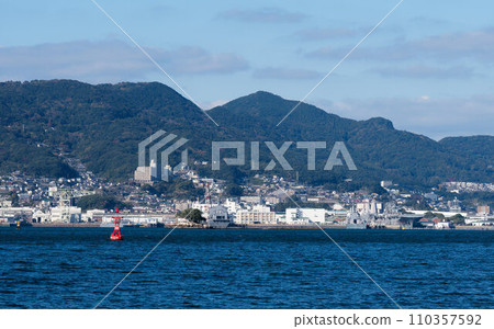 Panoramic view of Sasebo Port from the sea Panoramic view of Sasebo Port from the sea 110357592