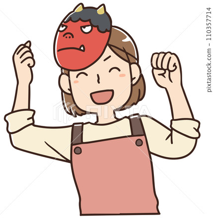 A mother wearing a demon mask is excited 110357714