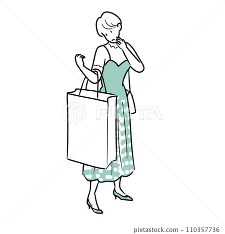 A woman in trouble holding a paper bag 110357736