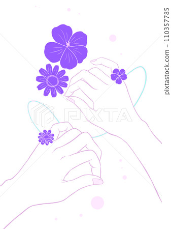 鮮花和兩隻手紫色無背景 鮮花和兩隻手紫色無背景 110357785