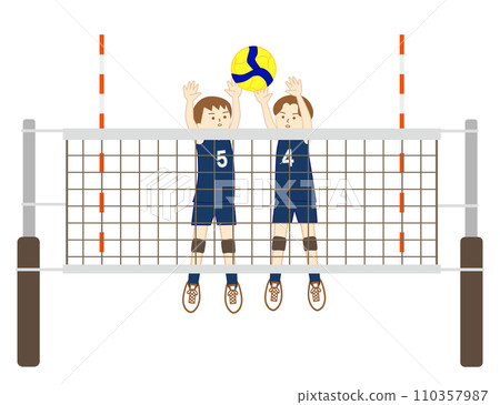 排球比賽中攔網的兩名女孩(全身) 排球比賽中攔網的兩名女孩(全身) 110357987