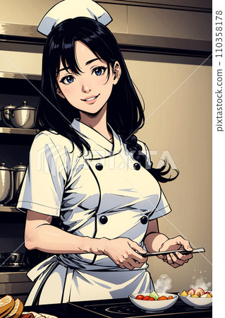 女廚師做飯的插圖 女廚師做飯的插圖 110358178