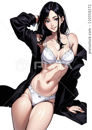 Illustration of a sexy woman wearing a jacket over her underwear 110358271