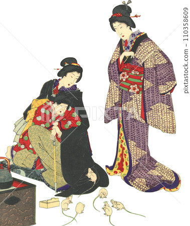 浮世繪兒童與婦女插畫 浮世繪兒童與婦女插畫 110358609