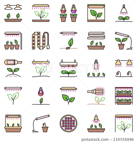 LED Grow Lights colored icons set. Phytolamp concept vector creative signs LED Grow Lights colored icons set. Phytolamp concept vector creative signs 110358896