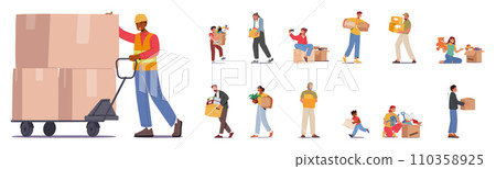 Various Characters, Including A Cargo Loader With A Manual Trolley, A Dismissed Employee With Personal Belongings 110358925