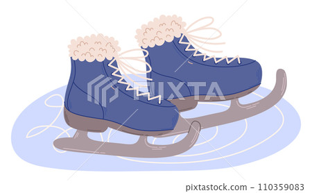 Blue Male Ice Skates, Specially Designed Footwear With Sturdy Blades For Gliding On Ice. They Provide Ankle Support Blue Male Ice Skates, Specially Designed Footwear With Sturdy Blades For Gliding On Ice. They Provide Ankle Support 110359083