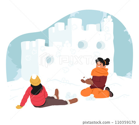 Children Joyfully Engage In Snowball Fights, Constructing A Snowy Fortress. Laughter Echoes Amidst The Gleeful Chaos Children Joyfully Engage In Snowball Fights, Constructing A Snowy Fortress. Laughter Echoes Amidst The Gleeful Chaos 110359170