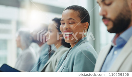 Portrait, group and black woman in a workshop, business and conference with planning, feedback and coaching. Face, African person or employee in a meeting, staff and consultant with review or seminar Portrait, group and black woman in a workshop, business and conference with planning, feedback and coaching. Face, African person or employee in a meeting, staff and consultant with review or seminar 110359306