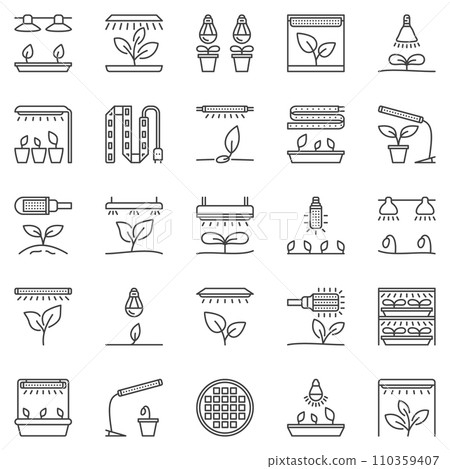 Grow Light outline icons set - LED Phytolamp for plant vector symbols Grow Light outline icons set - LED Phytolamp for plant vector symbols 110359407