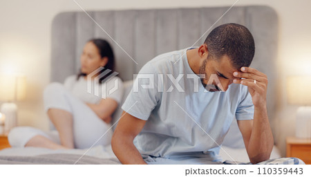 Frustrated couple, bed and divorce in fight, conflict or disagreement from argument or breakup at home. Man and woman ignore in cheating affair, toxic relationship or mistake for drama in bedroom Frustrated couple, bed and divorce in fight, conflict or disagreement from argument or breakup at home. Man and woman ignore in cheating affair, toxic relationship or mistake for drama in bedroom 110359443