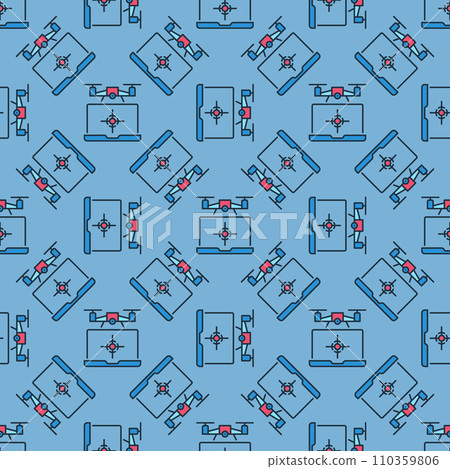 Laptop and Quadcopter vector Drone concept colored pattern Laptop and Quadcopter vector Drone concept colored pattern 110359806