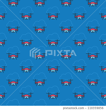 Cloud and Quadcopter vector Drone in Sky colored seamless pattern 110359856