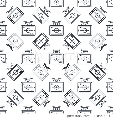 Drone with Tablet vector Quadcopter Control line seamless pattern 110359901