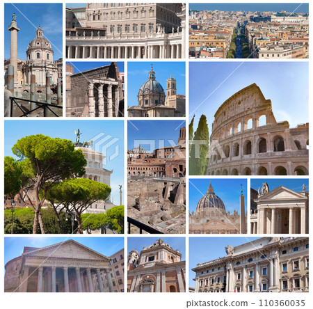 Rome famous landmarks collage. The set from best views of Rome, Italy, Europe. 110360035