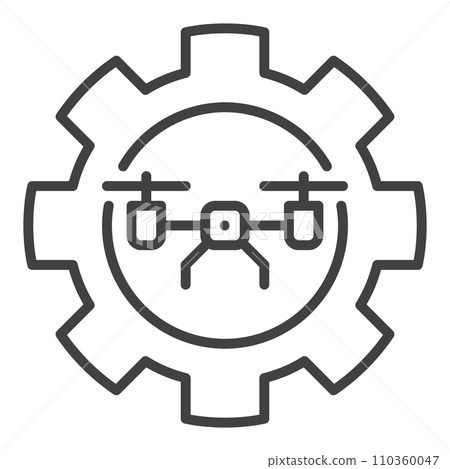 Drone inside Cog Wheel vector Quadcopter Configuration outline icon 110360047