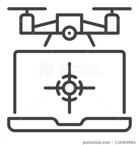 Drone with Laptop Computer vector Quadcopter concept outline icon 110360063