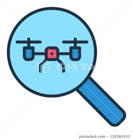 Magnifier with Quadcopter vector Search for Drone concept colored icon Magnifier with Quadcopter vector Search for Drone concept colored icon 110360103