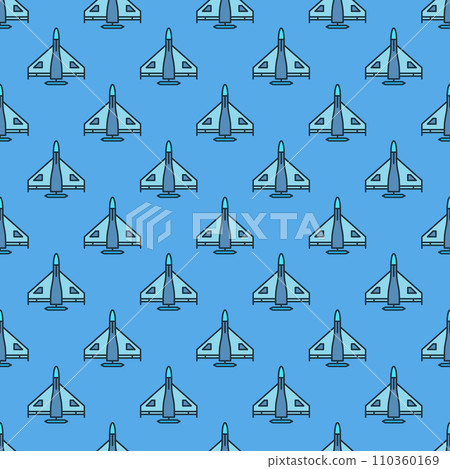 Combat Drone vector blue seamless pattern - Kamikaze Military Drone background 110360169