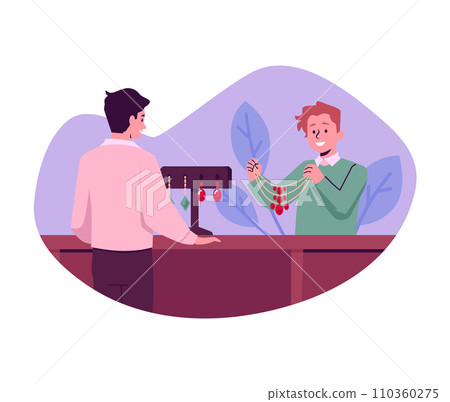 People in pawnshop, cartoon style vector illustration on white People in pawnshop, cartoon style vector illustration on white 110360275