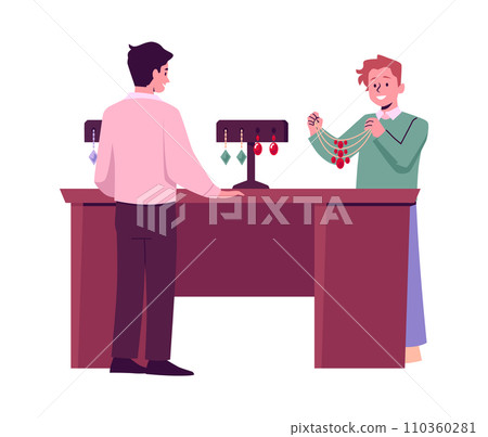 Shop assistant show jewelry to customer vector illustration 110360281