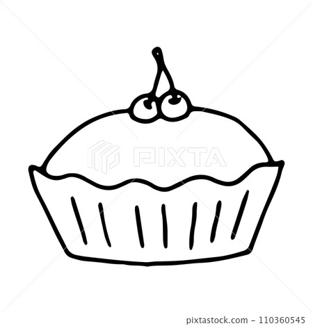 Cake outline doodle isolated illustration. Dessert linear cartoon icon. Sweets and candies design 110360545