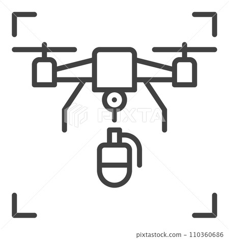 Drone with Grenade vector Military Quadcopter concept outline icon 110360686