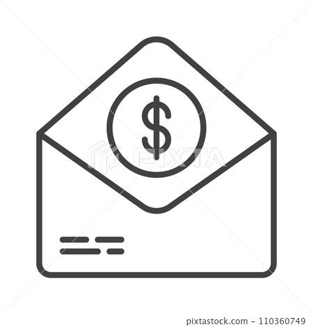 Dollar Coin in Envelope vector concept outline minmal icon or sign 110360749